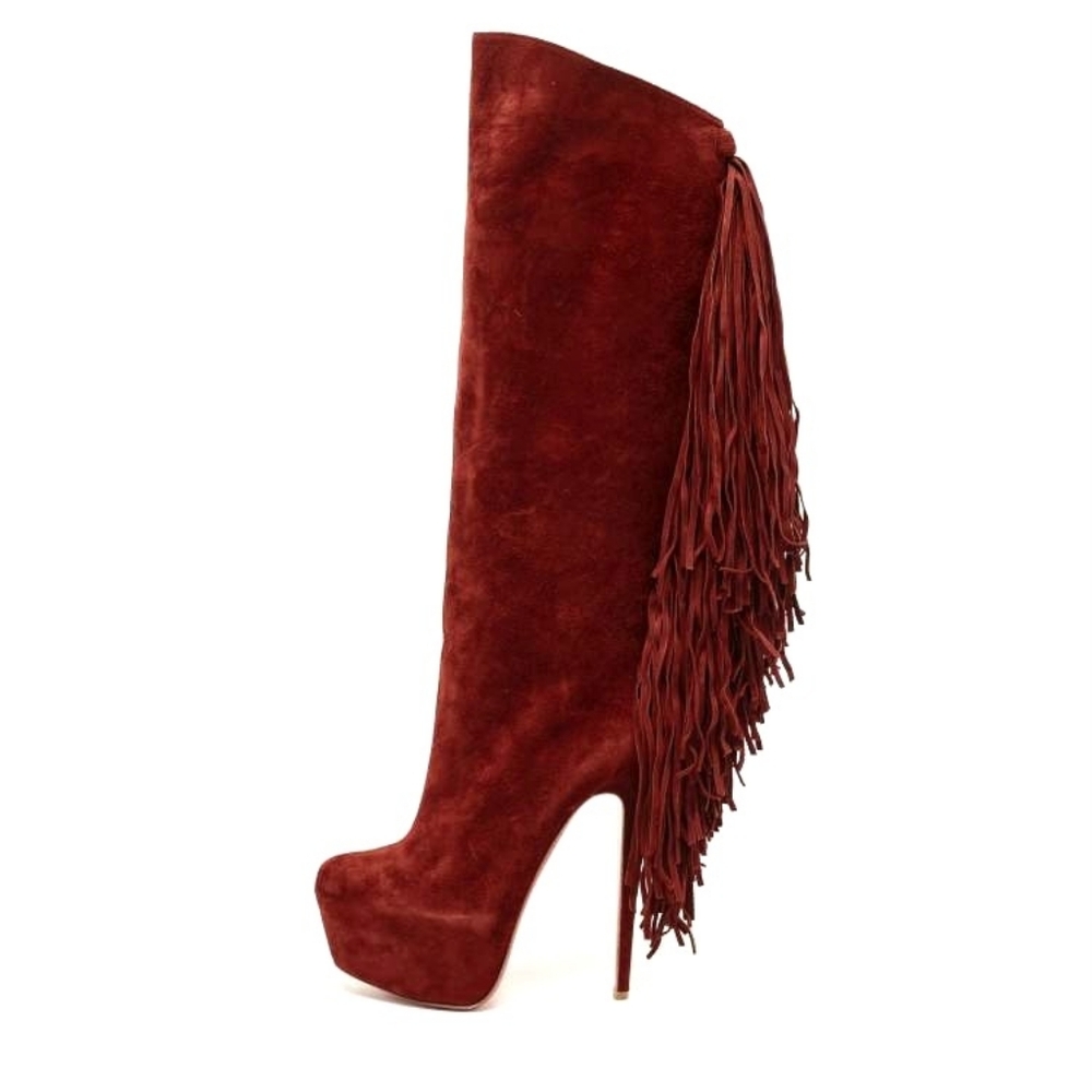 Christian Louboutin Interlopa Suede Fringe Boots 38